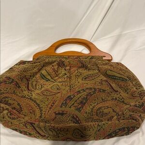 Paisley Patterned Women's Bag with Wooden Handle